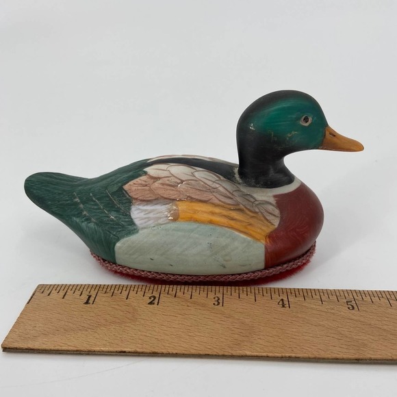 VINTAGE Ceramic Mallard Duck Decoy Figurine Bird Lint Brush 5.5 Inch - Picture 4 of 10